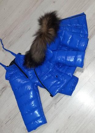 Синий детский зимний комбинезон с мехом5 фото