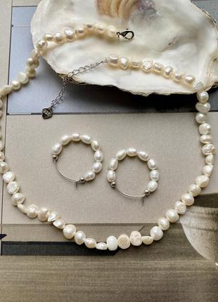 Намисто з натуральними перлами, трендове намисто, чокер перли застібка срібло 925, кольє чокер перлини,3 фото
