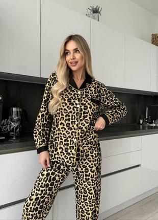 Одяг для дому піжама в леопардовий принт 😻 сорочка і штани домашний костюм пижама рубашка штанишки лео4 фото