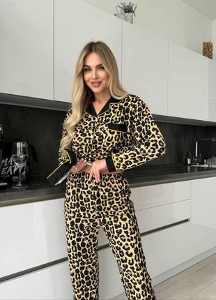 Одяг для дому піжама в леопардовий принт 😻 сорочка і штани домашний костюм пижама рубашка штанишки лео3 фото