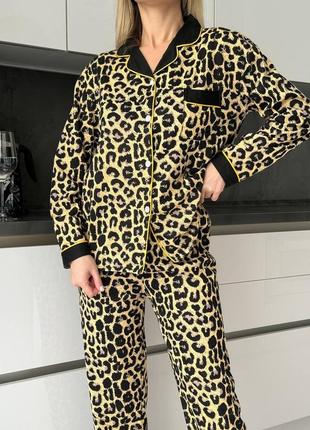 Одяг для дому піжама в леопардовий принт 😻 сорочка і штани домашний костюм пижама рубашка штанишки лео