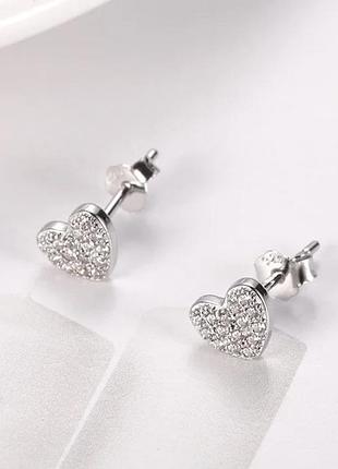 Сережки серце, сережки серденько з цирконом, срібні цвяшки, срібні сережки пусети, сережки гвіздочок,