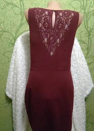 Бордовое платье с ажурной вставкой3 фото
