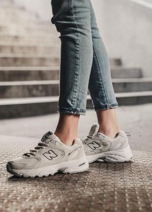 New balance 530 в сером цвете из кожи10 фото