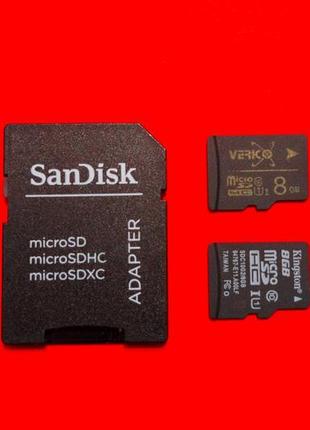 Карта памяти microsd hc 8 gb 10 class + sd sandisk adapter