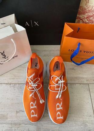 Prada knit fabric sneakers orange3 фото