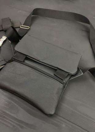 Тактична шкіряна сумка з кобурою, чоловічий месенджер, барсетка - чорний слінг, чоловіча сумка через плече5 фото