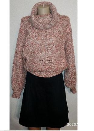 Объемный свитер с вязаным рисунком и воротником хомут. размер 36-383 фото
