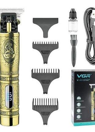 Триммер для волос и бороды vgr v-091 led 3 насадки, подстригательная машинка, окантовочная машинка