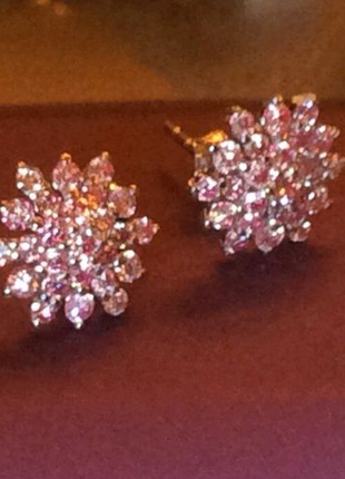 Сережки-пусети з рожевими діамантами 1 карат3 фото