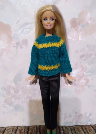 Одяг для барбі - светр в'язаний зелений.4 фото