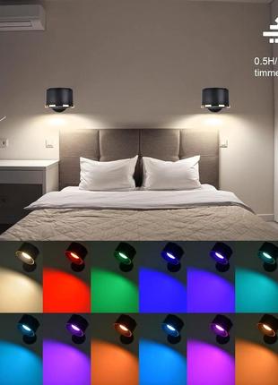 Настінні світлодіодні лампи для читання, настінні бра, світлодіодні настільна лампа з usb-портом з акумулятором, зміна кольору rgb2 фото