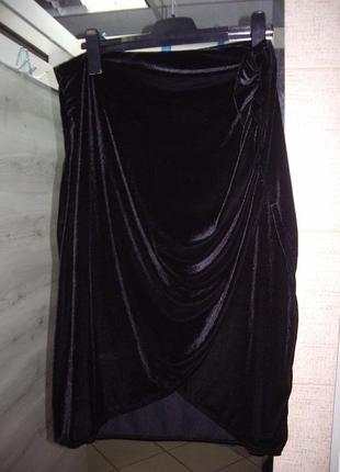 Классическая черная бархатная юбка3 фото