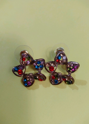 Сережки - гвоздики (д×ш) 1,8×1,8см. вінтажні з камінцями.1 фото