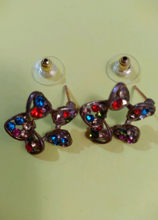 Сережки - гвоздики (д×ш) 1,8×1,8см. вінтажні з камінцями.3 фото