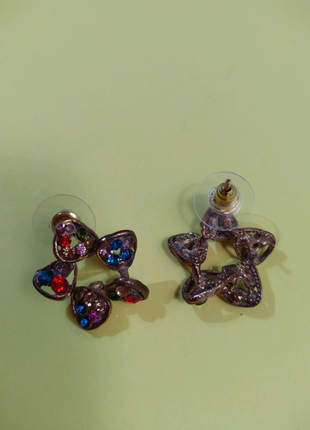 Сережки - гвоздики (д×ш) 1,8×1,8см. вінтажні з камінцями.9 фото