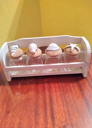 Набір для спецій вінтажний з 4х баночок на полиці