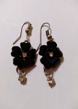 Сережки вінтажні квіточки чорного кольору.3 фото
