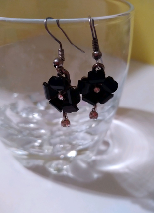 Сережки вінтажні квіточки чорного кольору.5 фото