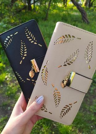 Женский кошелек клатч, золотые листья1 фото