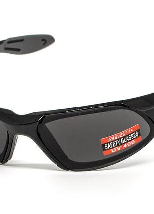 Очки защитные открытые global vision code-8 (gray), серые в чёрной глянцевой оправе