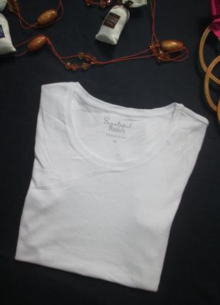 Классная хлопковая стрейчевая базовая белая футболка peacocks5 фото