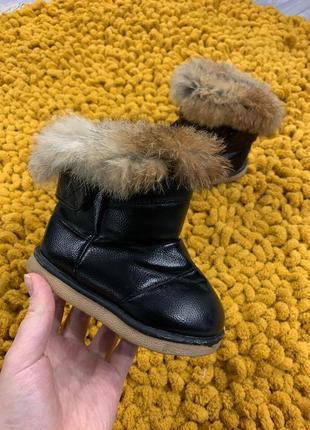 Черевики з натуральним хутром чобітки для дівчинки демі/євро зима