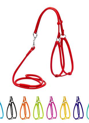 Шлея с поводком для собак кожаная waudog glamour c qr паспортом, круглая, д 6 мм, а 42-60 см, в 46-64 см