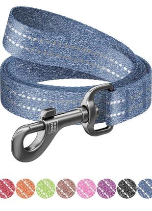Поводок для собак из восстановленного хлопка waudog re-cotton светоотражающий, m, ш 20 мм, дл 150 см синий