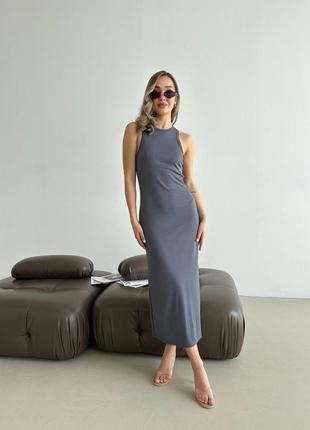 Сіра жіноча літня сукня міді з вільною спідницею жіноча базова повсякденна прогулянкова довга сукня