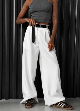 Женские брюки палаццо из костюмной ткани белые, широкие брюки классические, базовые