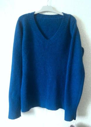 Светр- пуловер з v- вирізом ангоровий  колір насичений морської х3 фото
