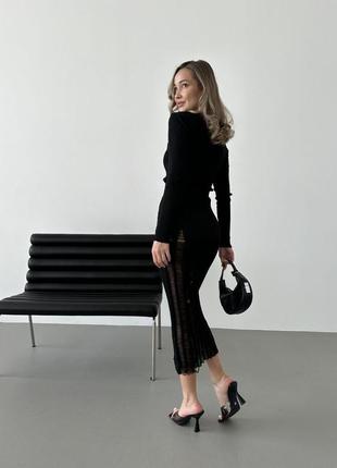 Черное трендовое платье миди женское облегающее платье-карандаш с дырками потертостями женское длинное платье4 фото