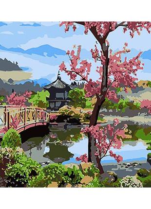 Картина за номерами strateg преміум японський сад з лаком та з рівнем розміром 30х40 см (ss1087)