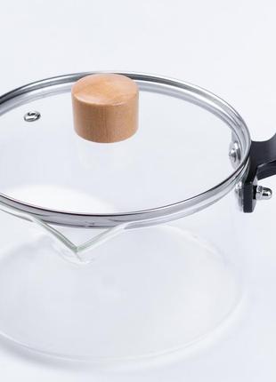 Каструля скляна жароміцна з дерев'яною ручкою
