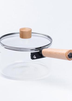 Каструля скляна жароміцна з дерев'яною ручкою