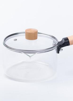 Каструля скляна жароміцна з дерев'яною ручкою
