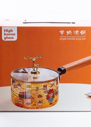Каструля скляна жароміцна з дерев'яною ручкою