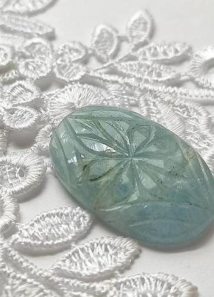 Різьблений аквамарин - кабошон, натуральний ювелірний камінь для створення прикрас 43,5 ct