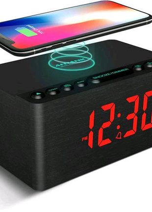 Цифровой деревянный будильник с fm-радио1 фото