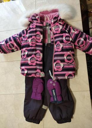 Зимова куртка, полукомбез фіолетовий ленне, рукавички lenne р. 80