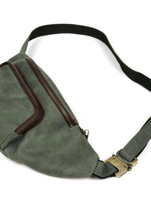 Стильна сумка на пояс бренда tarwa re-3079-3md у зеленому crazy horse8 фото