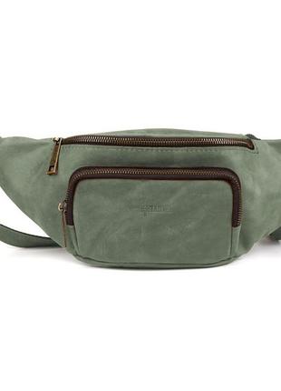 Стильна сумка на пояс бренда tarwa re-3079-3md у зеленому crazy horse5 фото