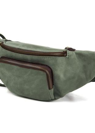Стильна сумка на пояс бренда tarwa re-3079-3md у зеленому crazy horse6 фото