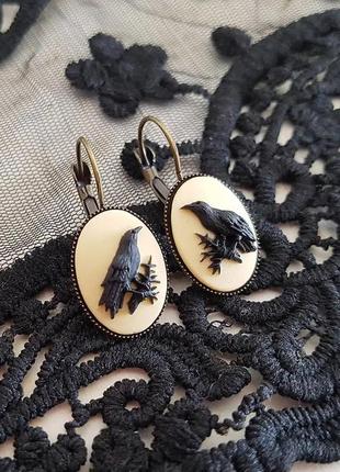 Сережки з воронами у готичному вікторіанському стилі| птах ворон готика dark