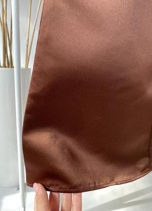 Актуальні брюки палаццо шоколадні з високою посадкою штани бермуди кюлоти сатинові атласні6 фото