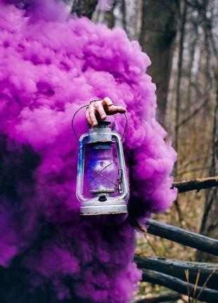 Ручний кольоровий дим, фіолетовий, димова шашка, довга рукоятка2 фото