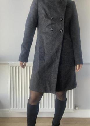 Брендовое шерстяное шерстяное пальто тренч свободного силуэта длины миди серого цвета новенькое от benetton размера s,m3 фото