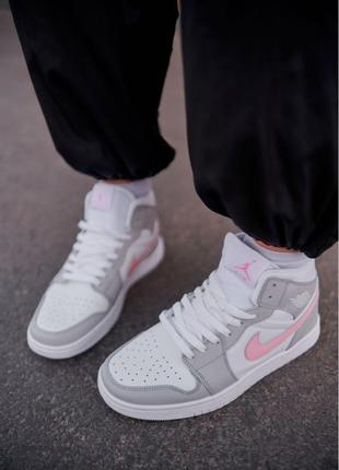 Nike air jordan 1 retro high grey pink5 фото