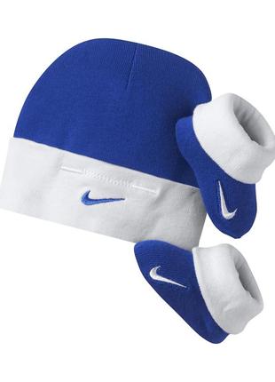 Nike baby (0-6m) hat and booties set in blue шапка детская обувь найк детские носки1 фото